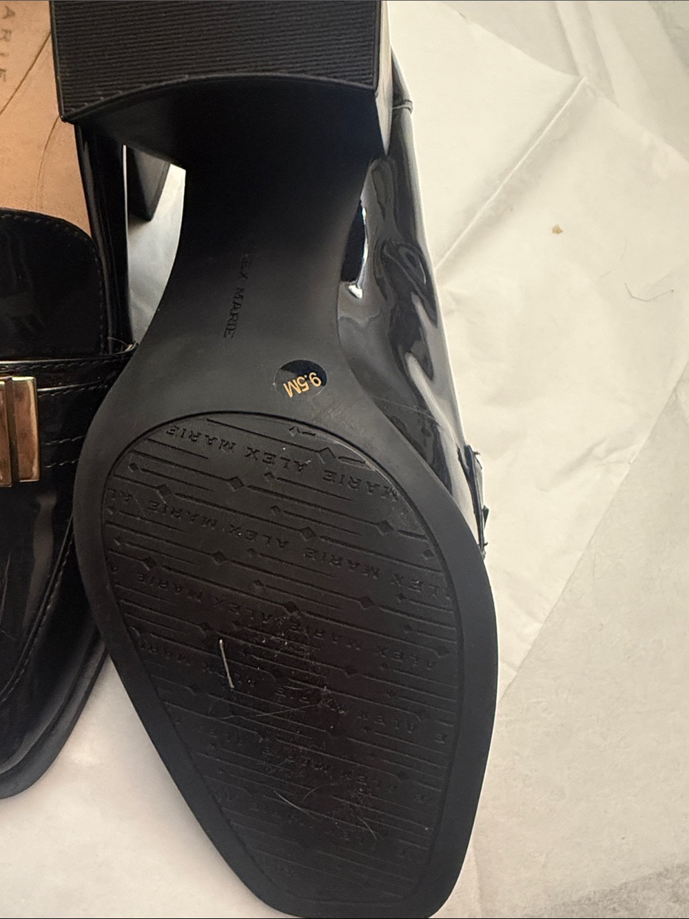 Alex Marie Black Patent Loafers with Gold Buckle Accent - Picture 3 of 4